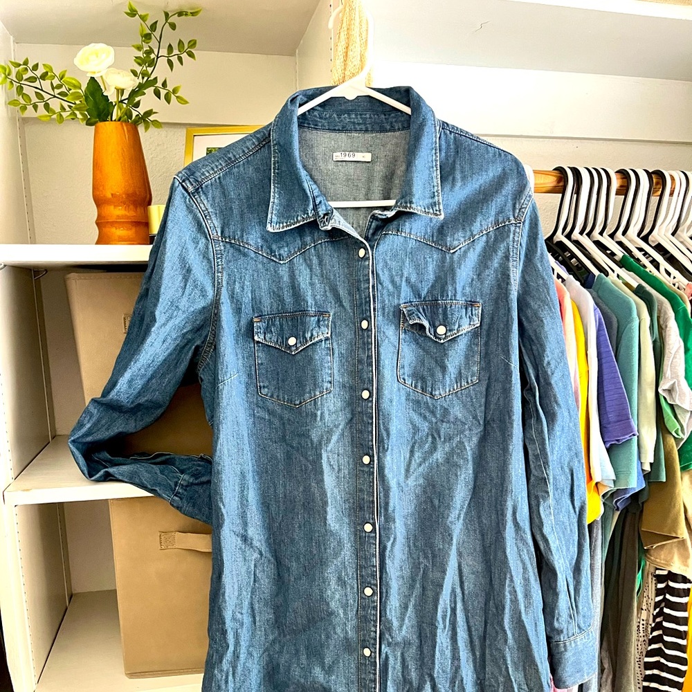 The Gap Denim Jeans Dress XL with Pockets Button Snap Long Sleeve Fall